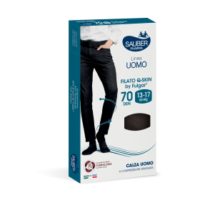 Calza uomo Sauber Linea Uomo Q-SKIN 70 Den Blu, taglia S/M, con compressione graduata da 13-17 mmHg.