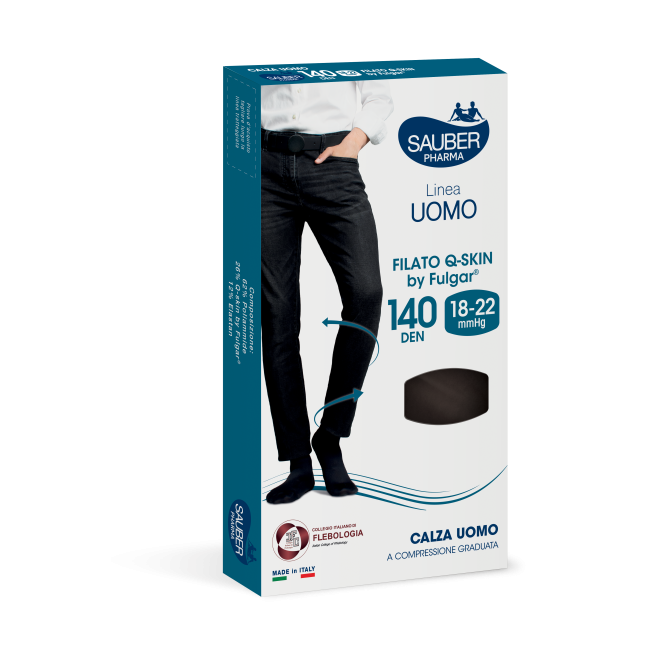 Uomo Q-SKIN 140 Den di colore Nero, taglia S/M, con compressione graduata da 18-22 mmHg.