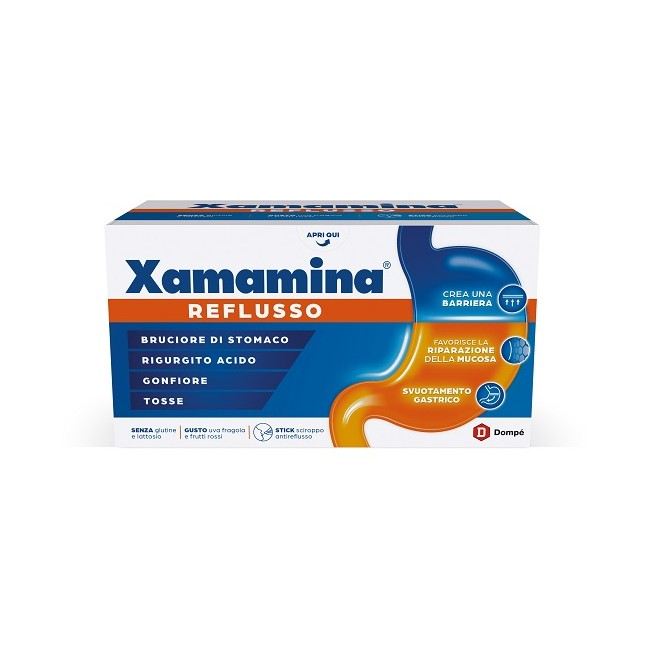 Dompè Xamamina Reflusso 25 Stick Da 20 Ml Gusto Uva Fragola E Frutti Rossi Senza Glutine Senza Lattosio