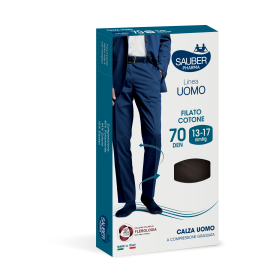 Sauber Linea Uomo calza 70 Den nera Tg. S/M, in cotone e filato Q-SKIN con compressione graduata 13-17 mmHg.
