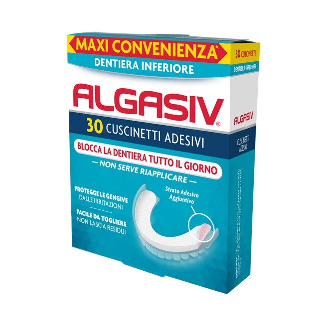 Algasiv adesivo per protesi dentaria inferiore 30 pezzi Algasiv adesivo per protesi dentaria inferiore 30 pezzi