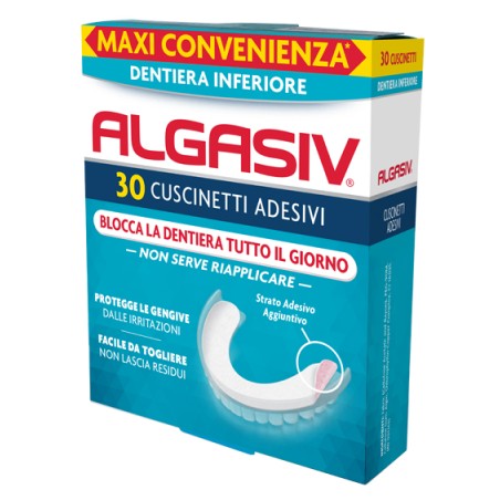 Algasiv adesivo per protesi dentaria inferiore 30 pezzi Algasiv adesivo per protesi dentaria inferiore 30 pezzi