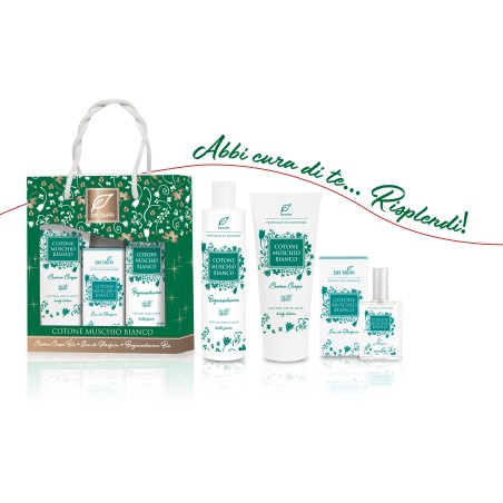 Dr. Taffi "Profumati di Benessere Special Gift" Cotone e Muschio crema corpo 200 ml + bagnoschiuma 250 ml + profumo 35 ml Dr. Taffi "Profumati di Benessere Special Gift" Cotone e Muschio crema corpo 200 ml + bagnoschiuma 250 ml + profumo 35 ml