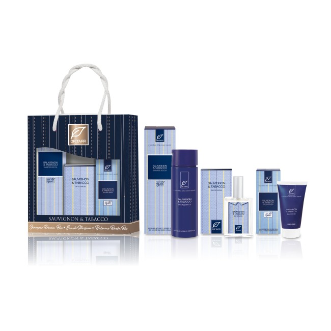 Dr. Taffi "Profumati di Benessere Special Gift" Sauvignon Tabacco Shampoo doccia + profumo 35 ml + balsamo barba Dr. Taffi "Profumati di Benessere Special Gift" Sauvignon Tabacco Shampoo doccia + profumo 35 ml + balsamo barba