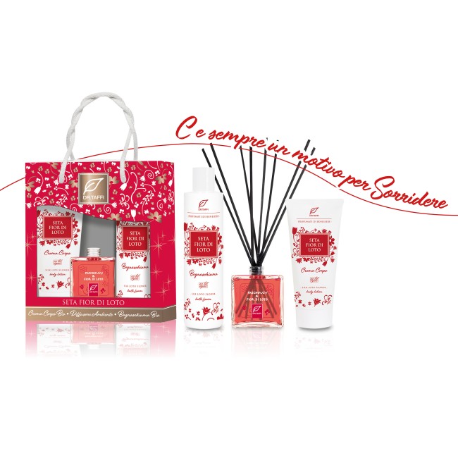 Dr. Taffi "Profumati di Benessere Special Gift" Seta Fior di Loto crema corpo 200 ml + bagnoschiuma 250 ml + diffusore 100 ml