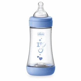 Chicco Biberon Perfect 5 240ml - Silicone Azzurro, Flusso Medio